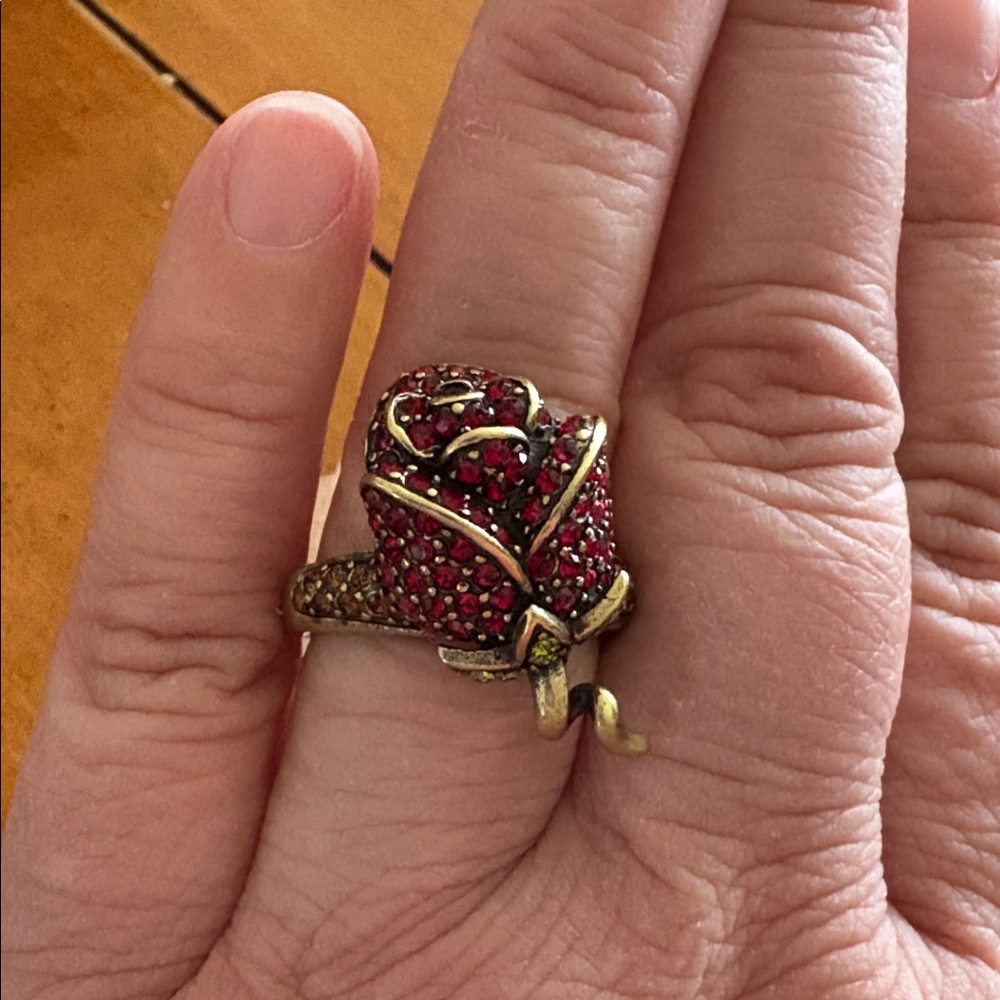 Heidi Daus Climbing Rose Size 10 Bold Dimensional Statement Bronze Red Green - Picture 9 of 17